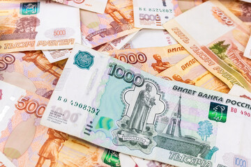 background of banknotes, Russian rubles.