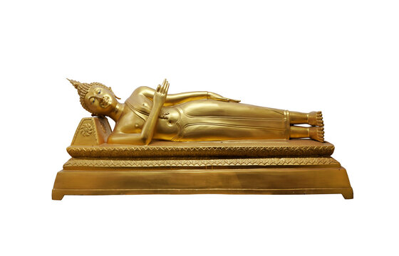 recommend clip art: Reclining Buddha image, Posture of the Buddha show the attitude of preaching his final sermon to Subdadda, isolated on white background with clipping path.