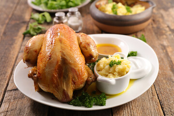 roast chicken, mashed potato and sauce