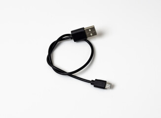 Black usb data cable isolated on white background