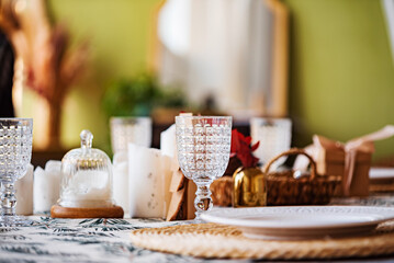Christmas table with candles and balls
