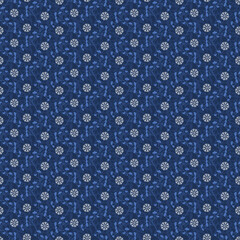 Winter seamless pattern with snowflakes and branches, blue color