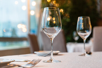  Served dinner table in a restaurant. Restaurant interior