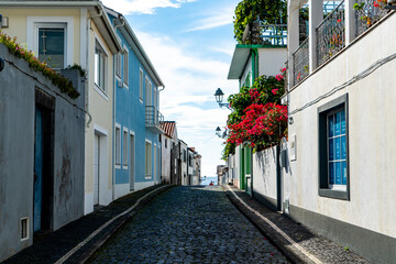 Azores, Island of Pico , residential street in the city of Lajes. 