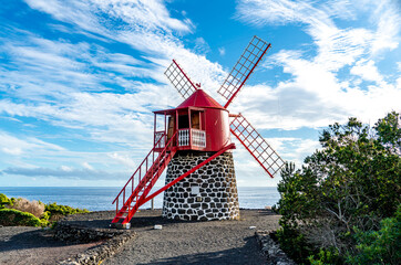 Azores, the Island of Pico, beautiful restored windmill in the location of Sao Joao 