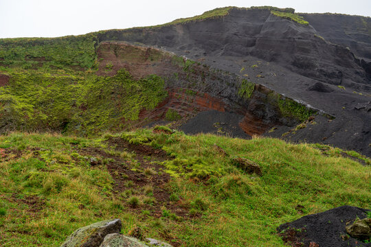 Azores, Island of Pico. Volcanic rock layers in the highlands