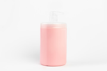 Cosmetic pink jar mockup on white background. Cosmetic product packaging design, packaging for face cream, body moisturizer, hand lotion, shampoo or gel.