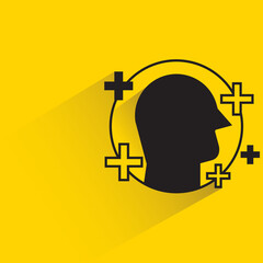 human head and positive thinking with shadow yellow background