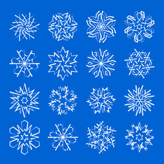 Fototapeta na wymiar Snowflake icons set with geometric shapes for Christmas ornaments for cold weather winter holiday cards