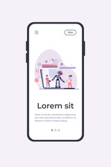 School activity and robotics class concept. Boy operating robot with remote control. Vector illustration for young engineer, education, robotic science for kids topics