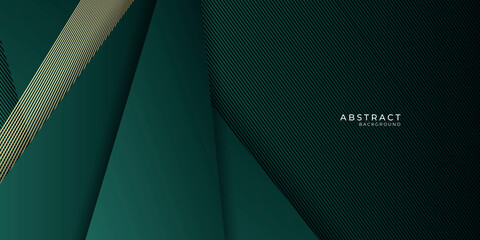 Luxury green background combine with glowing golden lines. Overlap layer textured background 