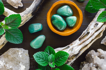 Green Aventurine with Smoky Quartz and Ivy