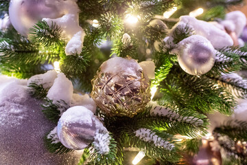 Christmas tree decoration. Background of a greeting card for the new year.