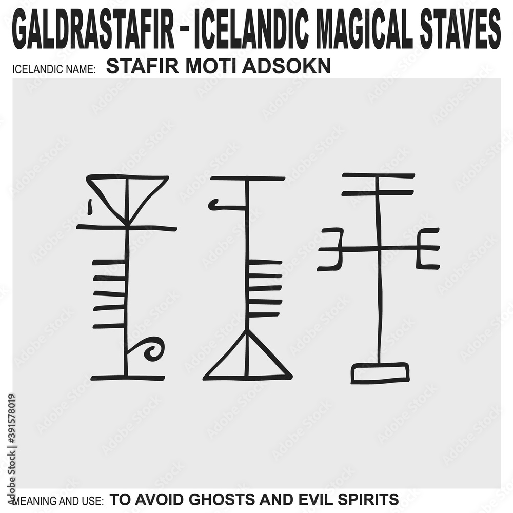 Wall mural vector icon with ancient Icelandic magical staves Stafir Moti Adsokn. Symbol means and is used to avoid ghosts and evil spirits