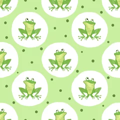 Fotobehang Cute watercolor frog pattern. Seamless polka dot background for kids. © Afanasia