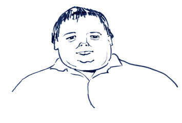 The boy is fat, body positivity. Ink drawing.