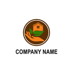 hand and home leaf icon logo vector