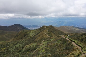 Fototapeta na wymiar Aerial view of the track in Rucu Pichinca, the dormant vulcano next to quito