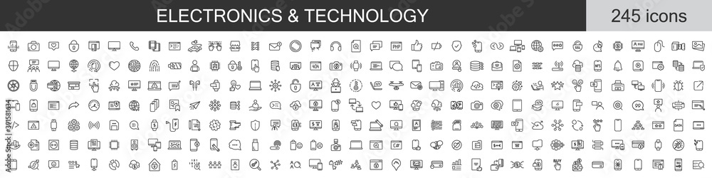 Poster big set of 245 electronics and technology icons. thin line icons collection. vector illustration
