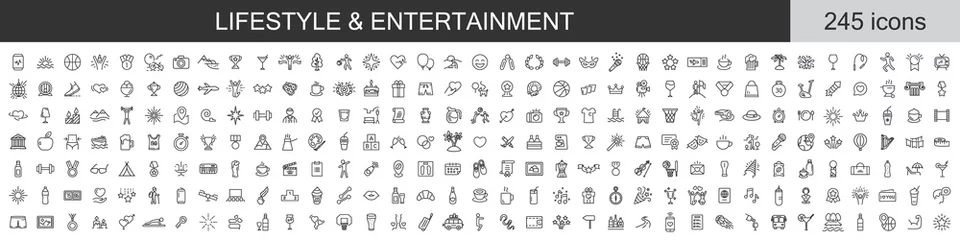 Fotobehang Big set of 245 Lifestyle and Entertainment icons. Thin line icons collection. Vector illustration © stas111