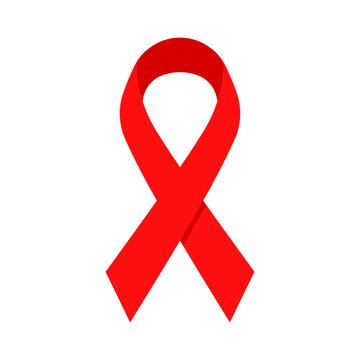 Red aids awareness ribbon vector icon isolated on white background.