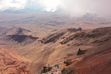 Aerial view looking over the Whmper Needle track of the Chimborazo vulcano in Ecuador