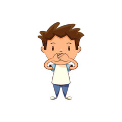 Child covering his mouth, cute kid