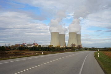 Nuclear power station plant with two reactors and four cooling towers, Soviet design