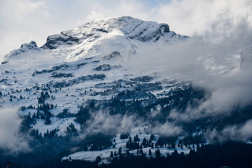 Fototapeta na wymiar Snow-covered mountain in the European Alps