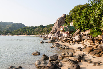 walkway beside rocks