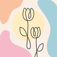 roses with stem, one line style