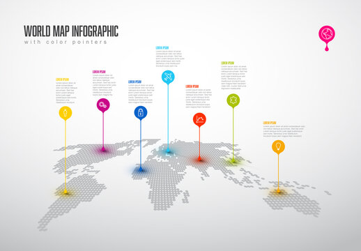 Light World Map Infographic Layout with Pointer Marks