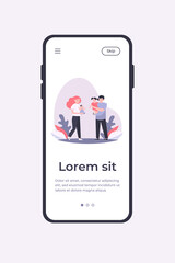 Fototapeta premium Couple of tired parents. Sad mom and dad holding little children in arms flat vector illustration. Parenthood problems, stress concept for banner, website design or landing web page