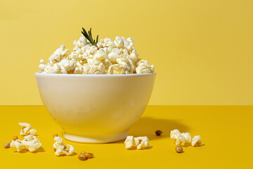 Homemade popcorn on on colorful backgrounds