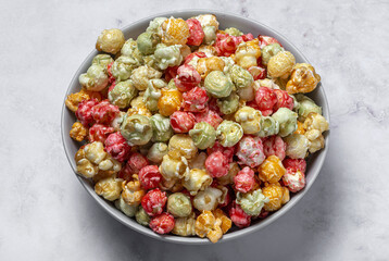 Homemade popcorn on on colorful backgrounds