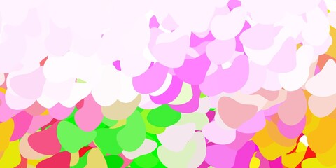 Fototapeta na wymiar Light pink, green vector backdrop with chaotic shapes.