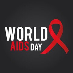world aids day lettering with a ribbon in rigth on a black background