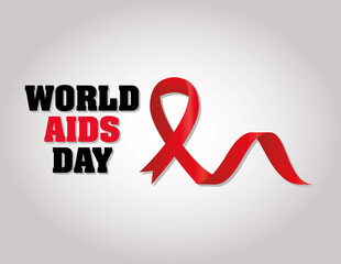 world aids day lettering with a ribbon in rigth