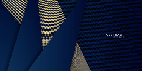 Blue gold abstract presentation background with golden triangle lines