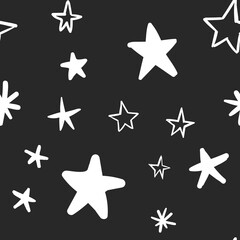 Star doodles seamless pattern. Hand drawn stars. Vector collection.