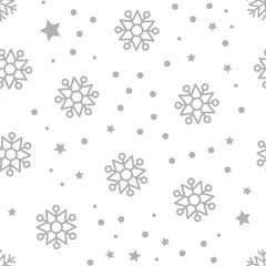 Snow vector pattern. Snowflake and stars seamless texture. Winter background. Vector elements.