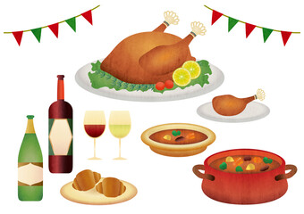 set of Christmas food illustrations