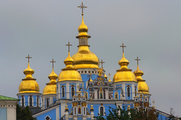 Fototapeta na wymiar Close-up view of scenic Saint Michael Golden-Domed Monastery (
