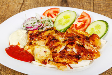 Doner in the plate with meat