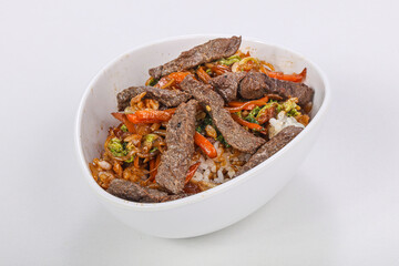 Rice with beef in oyster sauce