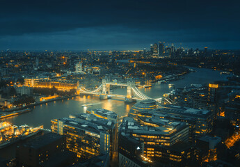 London aerial view with Tower Bridge, UK