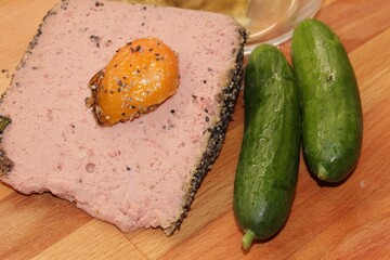 duck pate with cucumbers and mustard
