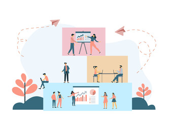 Business concept. Team metaphor. people connecting puzzle elements. Vector illustration flat design style. Symbol of teamwork, cooperation, partnership. - Vector