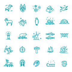 Thin line Arctic icons set - obrazy, fototapety, plakaty