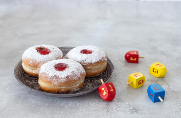 Fresh donuts with jam for Hanukkah celebration
